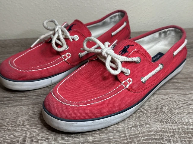 POLO RALPH LAUREN Lander Boat Size 6 Red White Blue Canvas Slip-On Casual Shoes