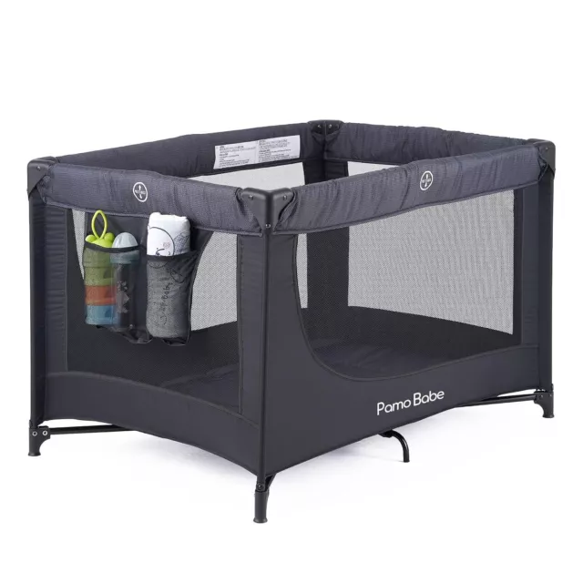 Pamo Babe Portable Enclosed Baby Playpen Crib with Mattress and Carry Bag  Black