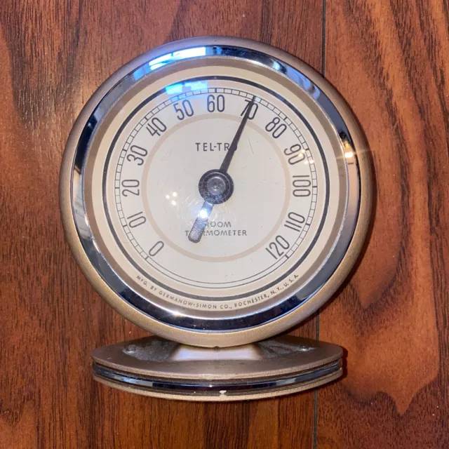 Vintage Deco Germanow-Simon Tel-Tru Chrome and Metal Thermometer WORKS MINT Vintage Deco Germanow-Simon Tel-Tru Chrome and Metal Thermometer WORKS MINT
