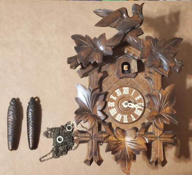 Vintage Hubert Herr Black Forest German Cuckoo Wall Clock AS-IS Repair