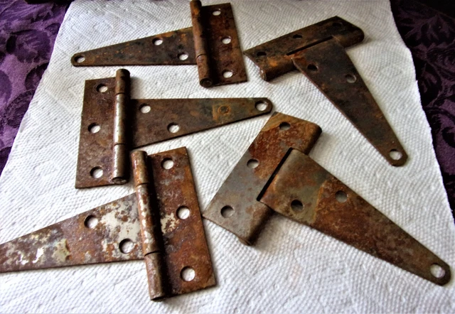 OLD RUSTY STRAP HINGES LOT of 5 Vtg Barn Gate 5"x4" Primitive Farm House Iron