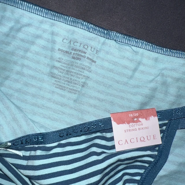 LANE BRYANT CACIQUE Cotton String Bikini Panty Green Striped 18/20 5.