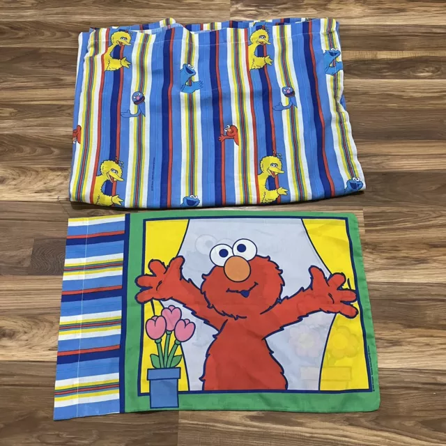 Vintage 2000 Sesame Street Twin Flat Sheet Pillowcase Elmo Cookie Monster Y2K