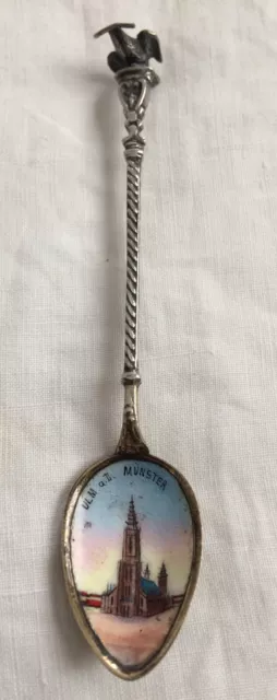 Unique Vintage-ULM-Germany-Enamel Bowl-800 Silver-Dove Finial-Collectors Spoon