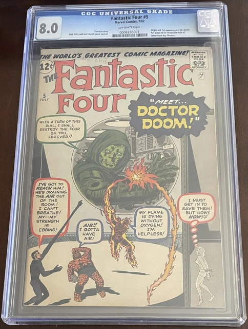 Fantastic Four #5 CGC 8.0 VF Unrestored Marvel 1st Doctor Doom OW Pages