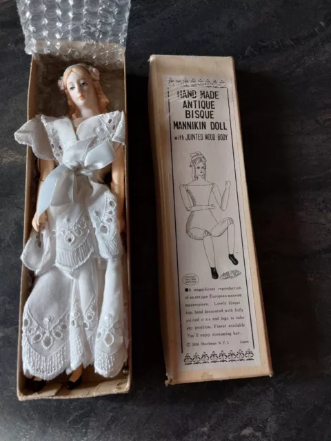 Ancienne poupée copyright shackman hand made antique bisque mannikin doll 1965