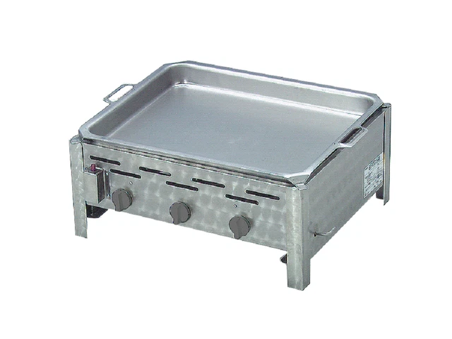 Edelstahl Gastrobräter 65 x 53 x 27 cm 3 flammig Gasgrill m. Stahlpfanne H: 6 cm