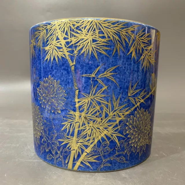 M Beautiful Chinese Snowflake Blue glaze porcelain gilded Brush Pot