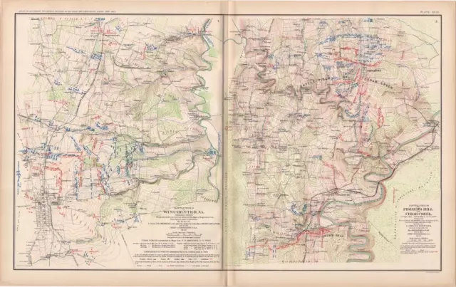 1891 Antique Civil War Battle Map-Fisher's Hill & Winchester, Virginia-Plate 99