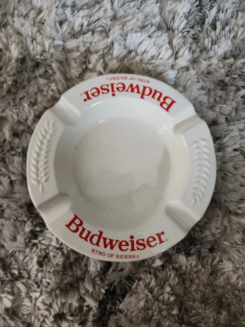 Vintage Busch Budweiser King of Beers Ashtray by Haeger USA White Ceramic