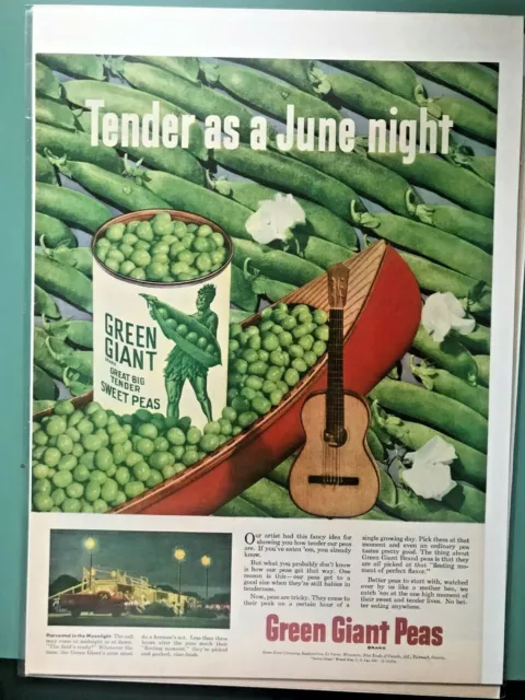Vintage Magazine Ad: Green Giant Canned Peas with a Guitar??????