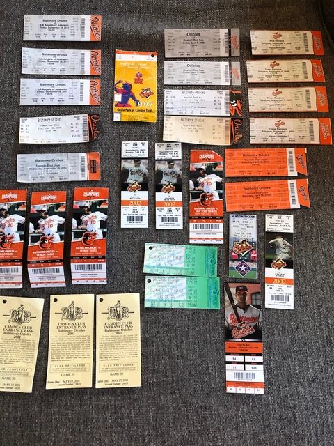 Lot Of (27) Baltimore Orioles Ticket Stubs From 1996-2015 Ripken + Camden Club