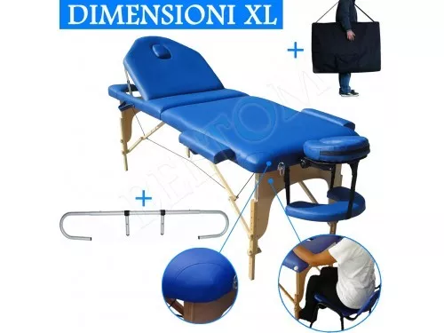 Lettino Per Massaggi 3 Zone Nuovo Modello Blu + Portarotolo Lettini Da Massaggio