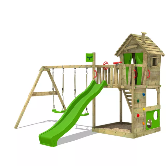 FATMOOSE HappyHome Hot XXL Climbing Frame DoubleSwing Slide Tree-House Garden