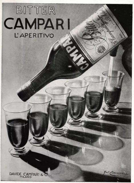 Pubblicita' 1935 Bitter Campari Aperitivo Drink Bar Bottiglia Bicchieri Selz