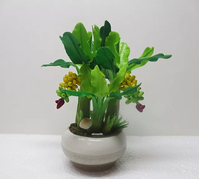 USA stock 7"Handmade Dollhouse Clay Craft Miniature Banana Tree in Ceramic Pot