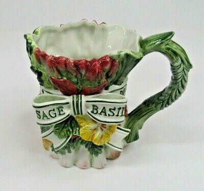 Fitz And Floyd Classics Herb Garden Asparagus Vegetable Pitcher Floral 1996