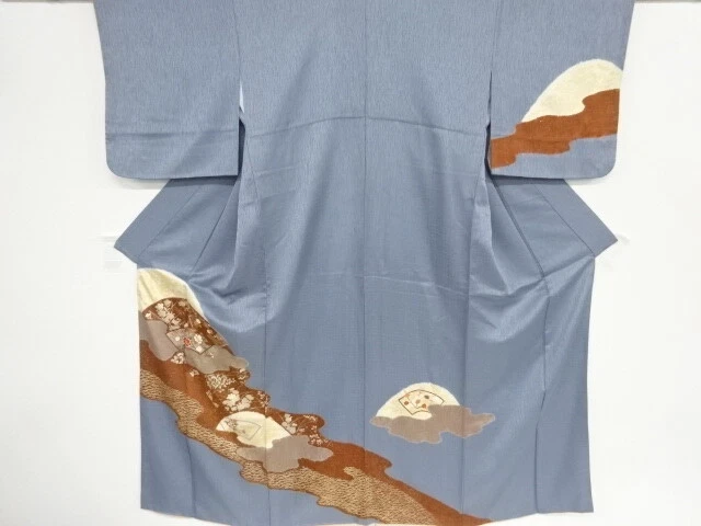 37750# Japanese Kimono / Antique Kimono / Embroidery / Floral Plants & Jigam