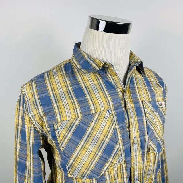 NWT Lucky Brand Boys Youth XL Button Front Shirt Blue Yellow Plaid Cotton