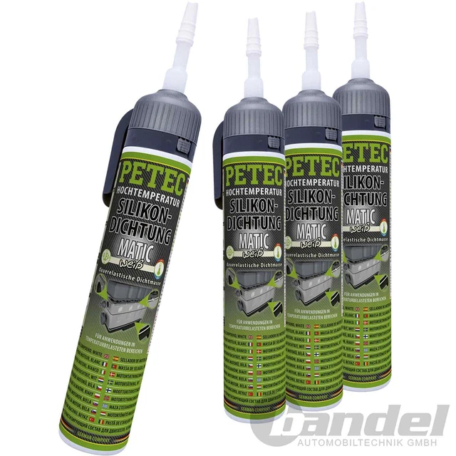 4x 97920 GUARNIZIONI SILICONE PETEC MATIC 200ML BIANCO SIGILLANTE ELASTICO PERMANENTE