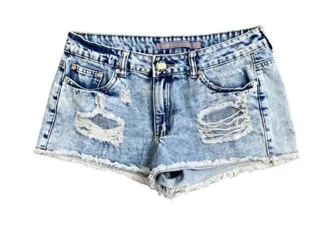 BOOM BOOM Womens Size 7 Low Rise Ripped Destroyed Cut Off Denim Blue Jean Shorts