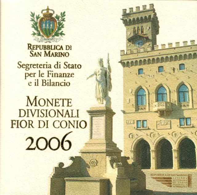 San Marino KMS 2006 + 5 Euro BU, 1 Cent - 2 Euro plus 5 € Silber "Roberto Mauri"