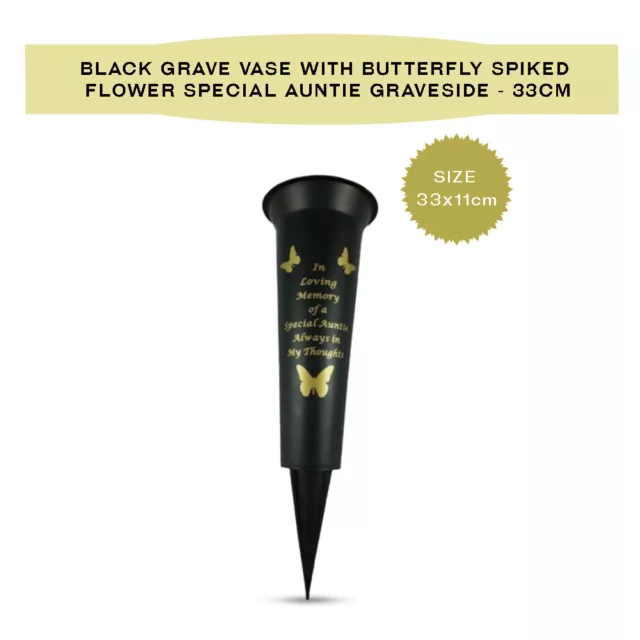 Black Grave Vase with Butterfly Spiked Flower Special Auntie Graveside - 33cm