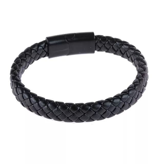 Bracelets en cuir homme tressé fait main bracelet fermoir noir authentique unisexe 2