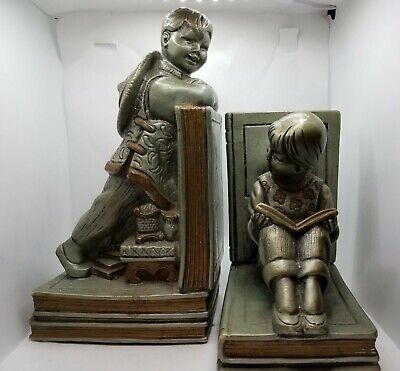 Vintage 1964 Universal Statuary Corp Asian Boy & Girl Bookends 
