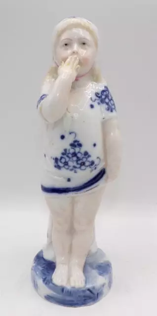 C19th Grapenthal handbemalte Porzellan blau & weiß Figur Bademädchen 7,5"