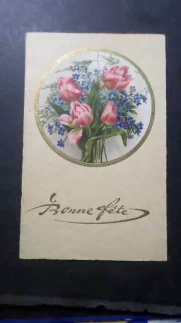 Carte Postale Gauffree Fantaisie Fleurs Tulipes Cpa Vf Old Postcard