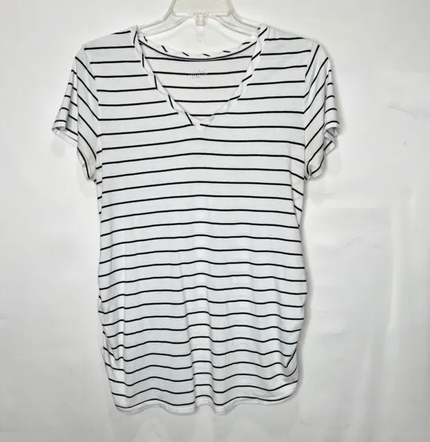 Isabel Maternity Woman’s Top sz XL White and Black Stripe Short Sleeves V-Neck