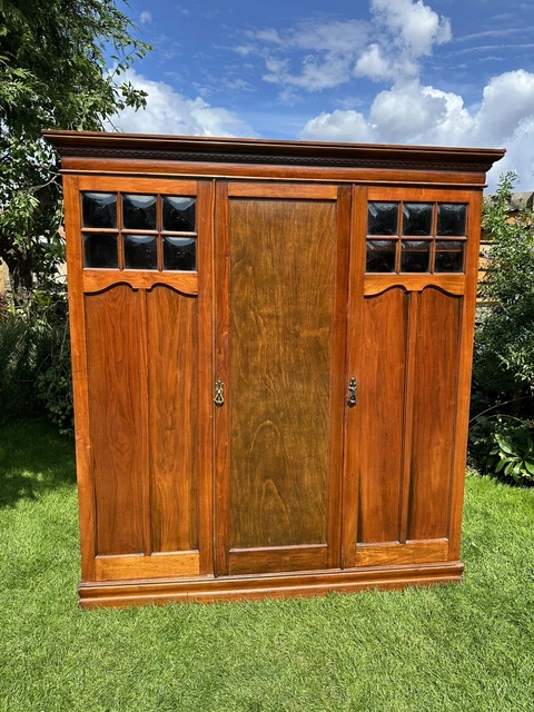 Antique Arts And Crafts Triple Wardrobe With Linen Press Drawers York Minster