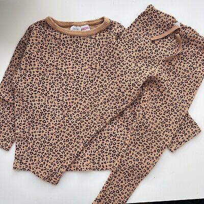 Zara 3-4 Years Girls Tan Leopard Print Waffle Knit Outfit Set