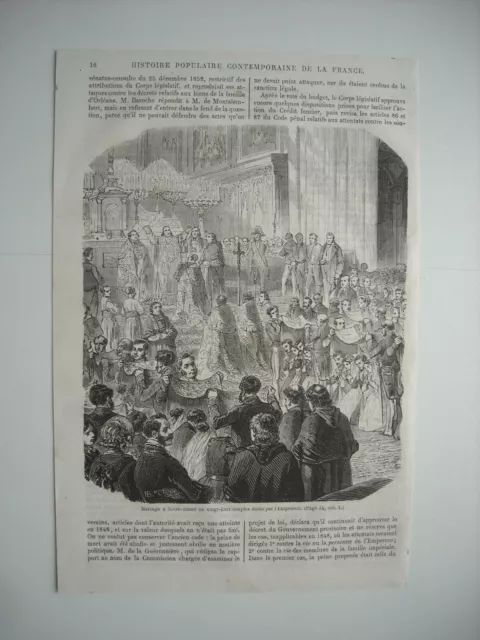 Gravure 1864. Mariage A Notre-Dame De Paris, De 28 Couples Dotes Par L’empereur.