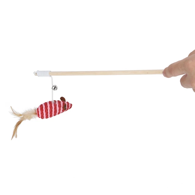 Animaux De Compagnie Chat En Bois Taquiner Bâton Jouet Bâton Plume Cloche Souris