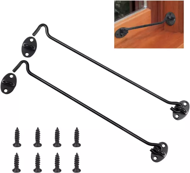 2Pcs 12 Inch Hook and Eye Latch Black Heavy Duty Solid Stainless Steel Gate Latc