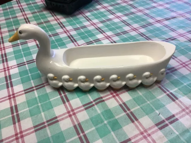 Vintage Fitz and Floyd White Ceramic Duck with Ducklings Cracker Cradle/Tray