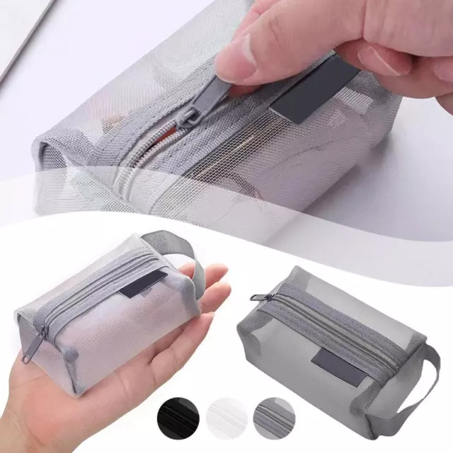 Clear Mesh Portable Large Pen Pencil Case Makeup Cosmetic Bag Storage C6W9