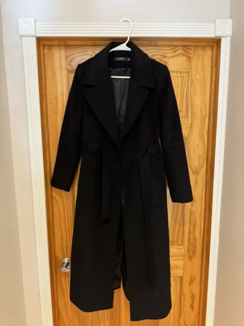 Lauren Ralph Lauren Women’s Black Peacoat Belted Maxi Wrap Coat Size 6