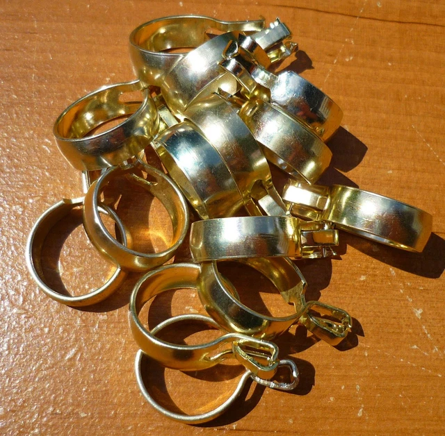 (14) Brass Brass Platinum Finish 11/16" Clip-On Cafe Curtain Drapery Rings