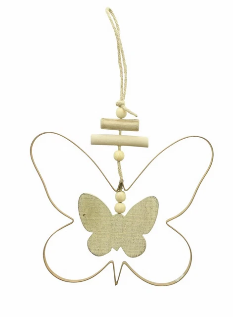 Salvare Set 2x Hänger " Farfalla " Decorazione Primavera, Legno, Metallo