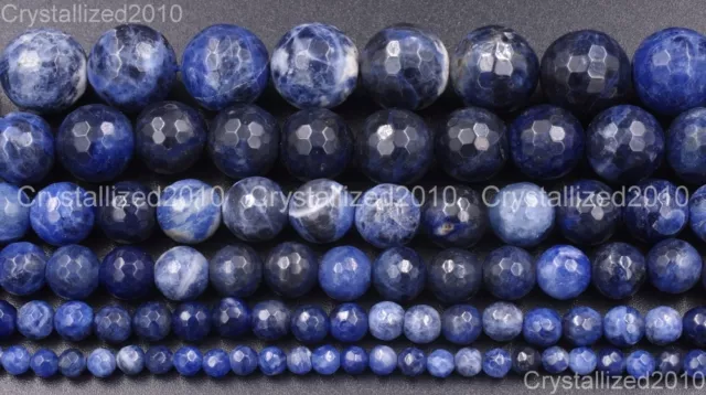 Natural Sodalite Jasper Gemstone Faceted Round Beads 4mm 6mm 8mm 10mm 12mm 15"