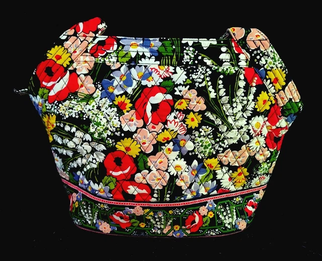 Vera Bradley Poppy Fields Floral Quilted Handbag 15.5”x12.5”x6”Large Purse Black