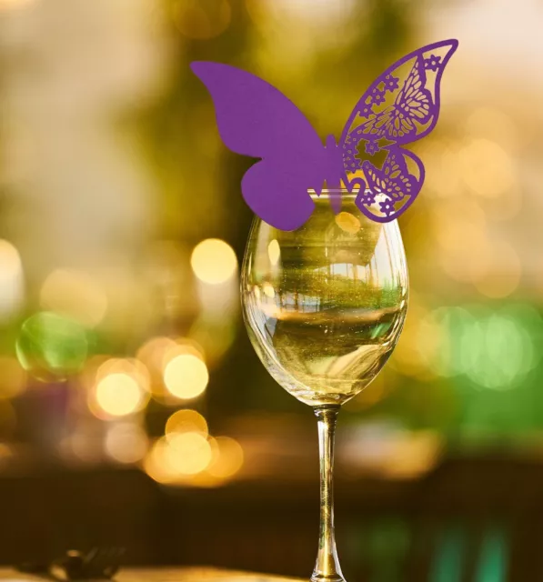 Mariposa Boda Nombre Lugar Tarjetas para Vino Vidrio Corte Láser En Pearlescent 3