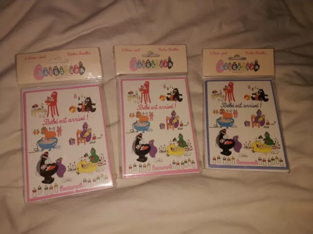 Lot de 3 paquets de 6 faire-part Bébé Barbapapa - Cartes doubles neuves