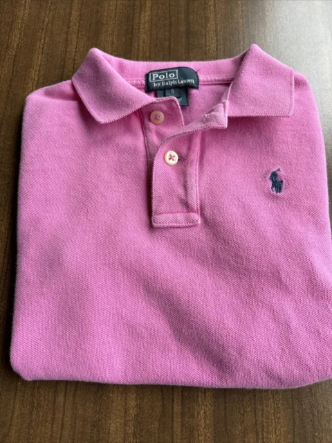 Ralph Lauren Cap Sleeve Polo Shirt Girls Sz 5 Pink Embroidered Navy Polo Pony