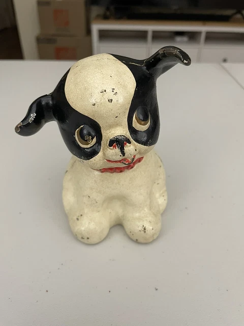 Antique c1930s Painted Cast Iron Hubley Fido Dog Still Bank