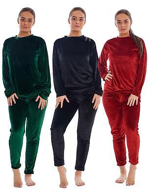 Ladies Velvet Pyjamas Long Sleeve Plain Solid Warm Lounge Wear top Pant Sets