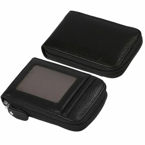Men's Wallet Genuine Leather Credit Card Holder RFID Blocking Zipper Thin Pocket 4